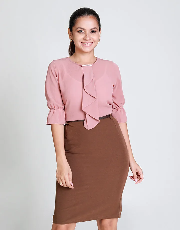 ¾ Sleeves Blouse with Neck Tie