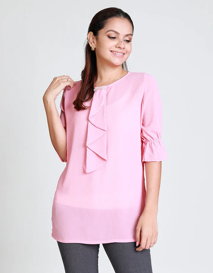 ¾ Sleeves Blouse with Neck Tie