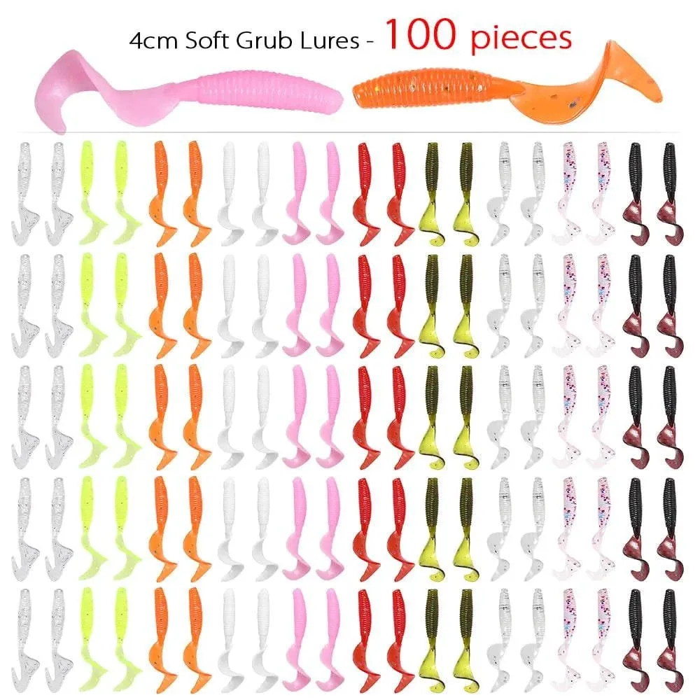 100pcs/lot 4cm Soft Artificial Fishing Lures Swimbait Tail Grub Lures Worm Moggot Grub Lures Baits for Pesca Fishing Tackle