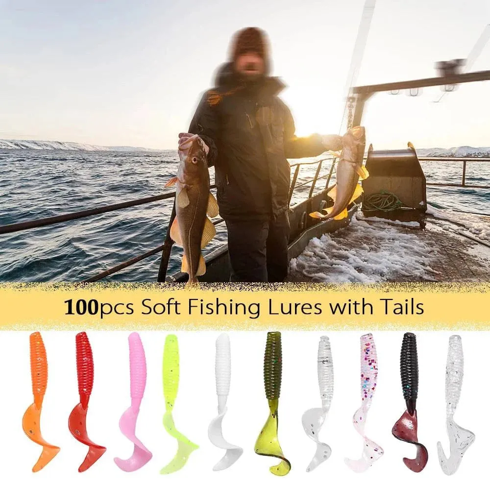 100pcs/lot 4cm Soft Artificial Fishing Lures Swimbait Tail Grub Lures Worm Moggot Grub Lures Baits for Pesca Fishing Tackle