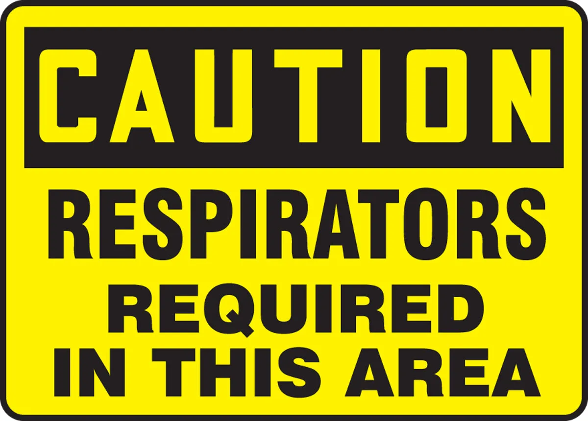 10" X 14" Black And Yellow Dura-Plastic Safety Signs "CAUTION RESPIRATOR REQUIRED IN THIS AREA"