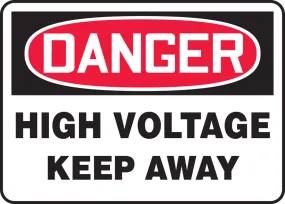 10" X 14" Red, Black And White Adhesive Poly Safety Signs "DANGER HIGH VOLTAGE KEEP AWAY"