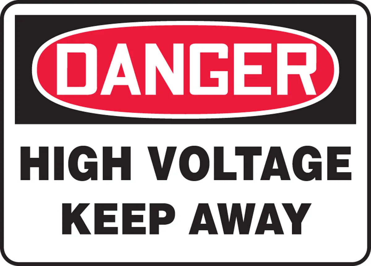 10" X 14" Red, Black And White Adhesive Poly Safety Signs "DANGER HIGH VOLTAGE KEEP AWAY"