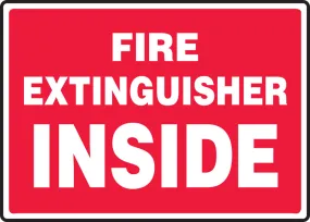 10" X 14" White And Red Adhesive Poly Safety Signs "FIRE EXTINGUISHER INSIDE"