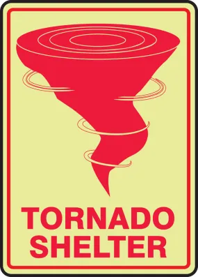 14" X 10" Red And White Glow Flex Adhesive Safety Signs "TORNADO SHELTER"