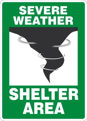 14" X 10" White, Black And Green Aluminum Safety Signs "SEVERE WEATHER SHELTER AREA"