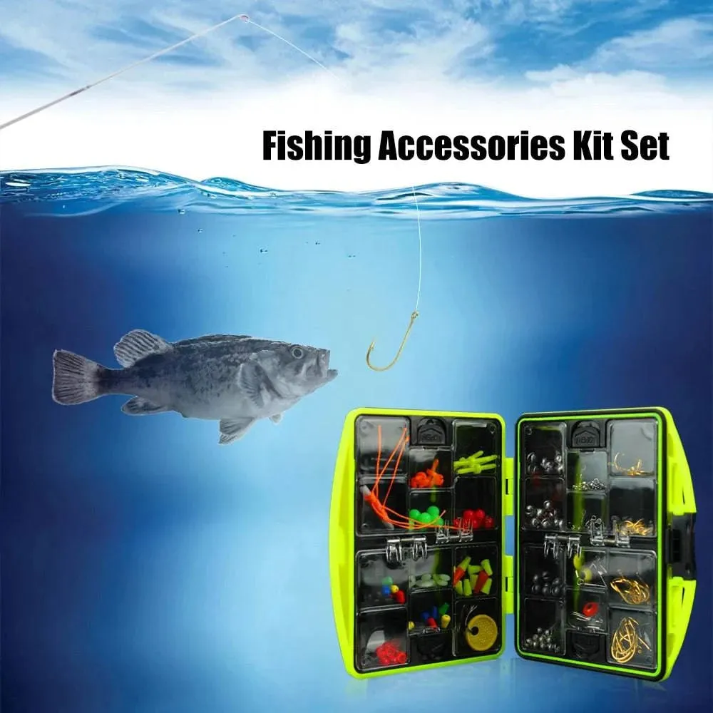 184pcs/Set Fishing Accessories Kit Outdoor Fishing Supplies Including Hook Sinker Weights Fishing Line Beads with Tackle Box