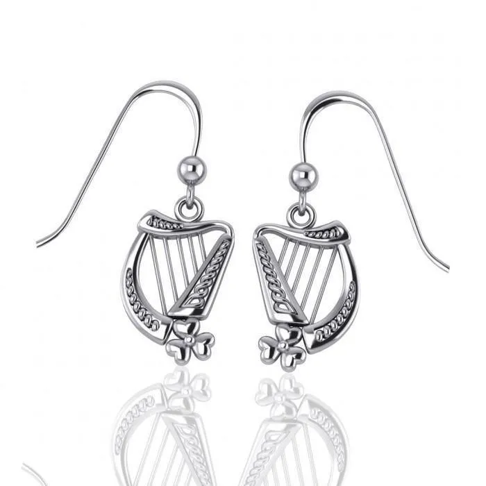 A touch of eternity to a cultural icon ~ Sterling Silver Celtic Knotwork Harp Hook Earrings Jewelry TE2864