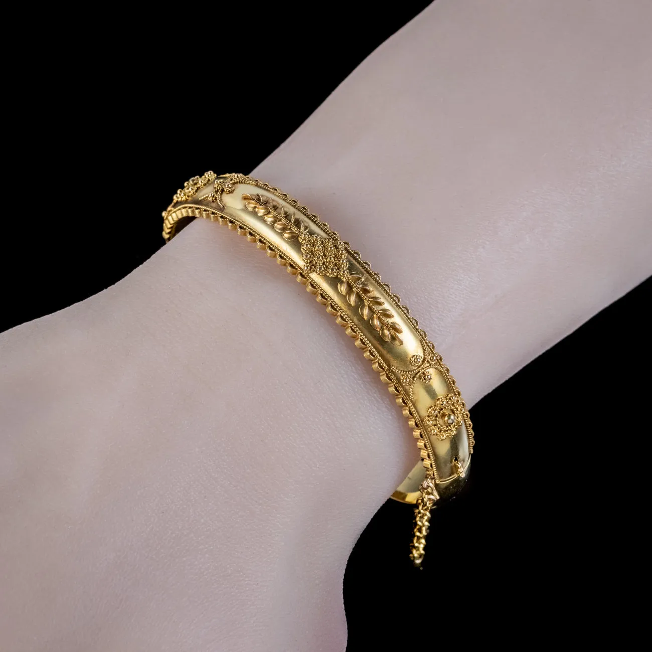 Antique Edwardian Cannetille Bangle 9ct Gold Dated 1907