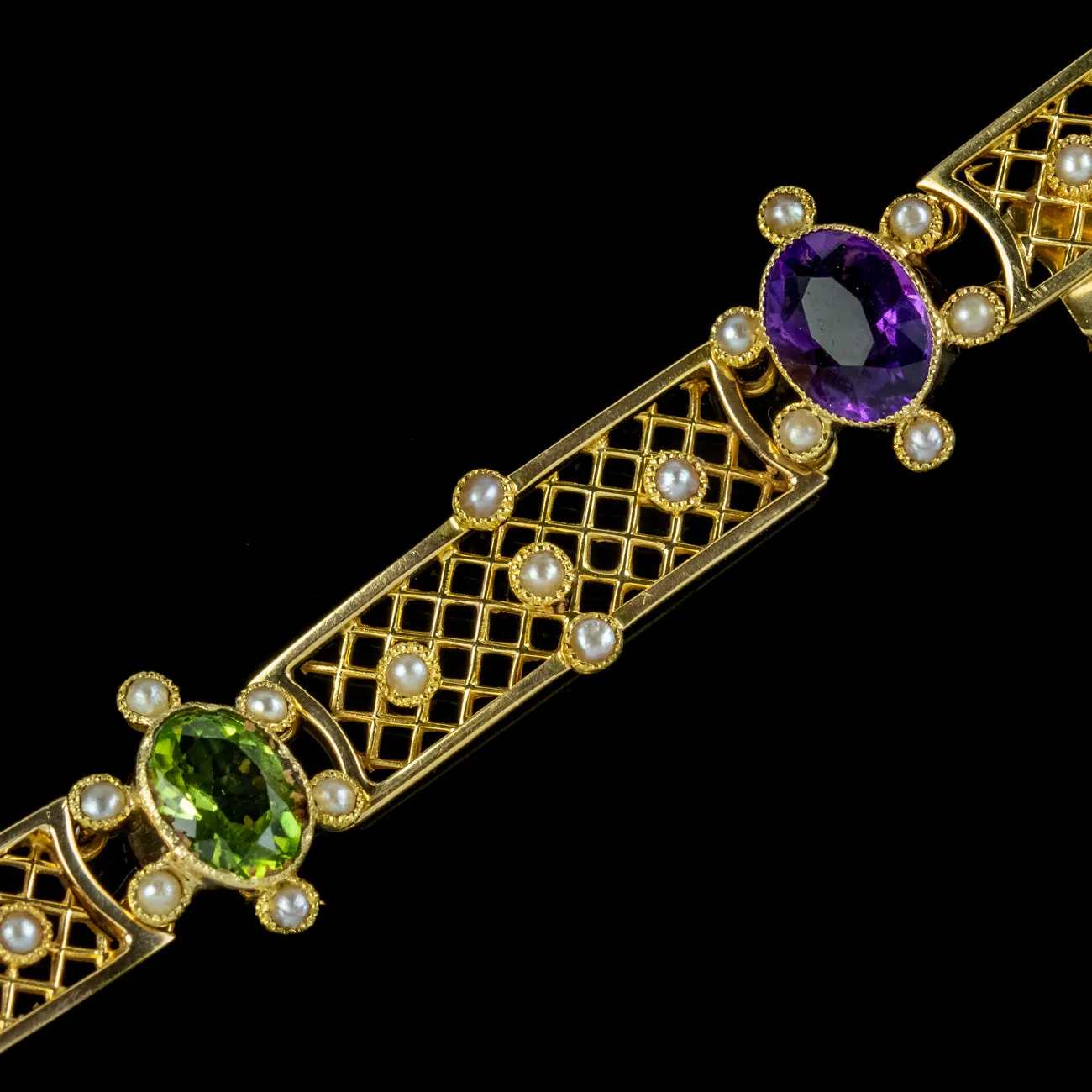 Antique Edwardian Suffragette Bracelet Amethyst Peridot Pearl Circa 1910