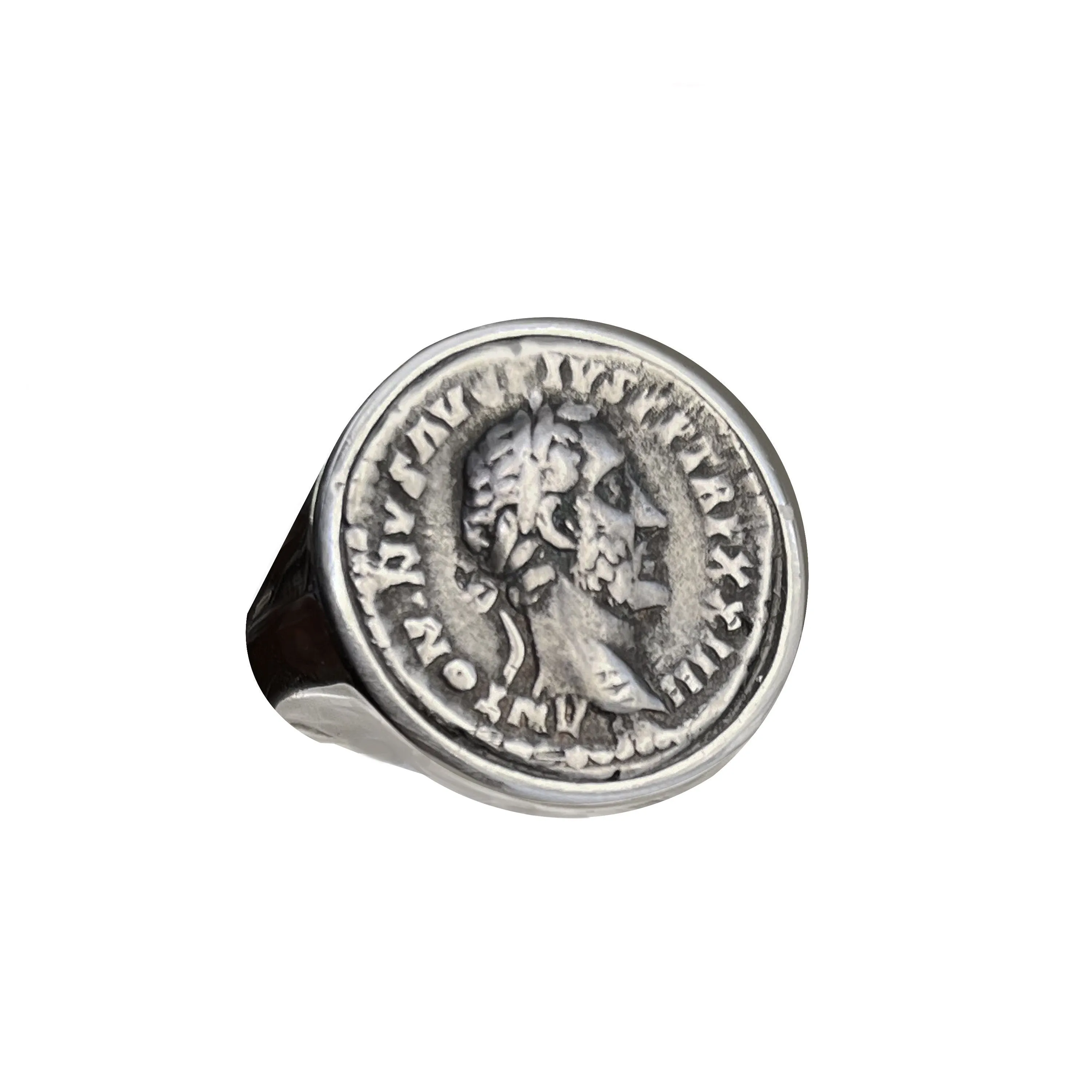 Authentic Ancient Roman Coin 2nd Cent. AD Silver Ring depicting Emperor Antoninus Pius