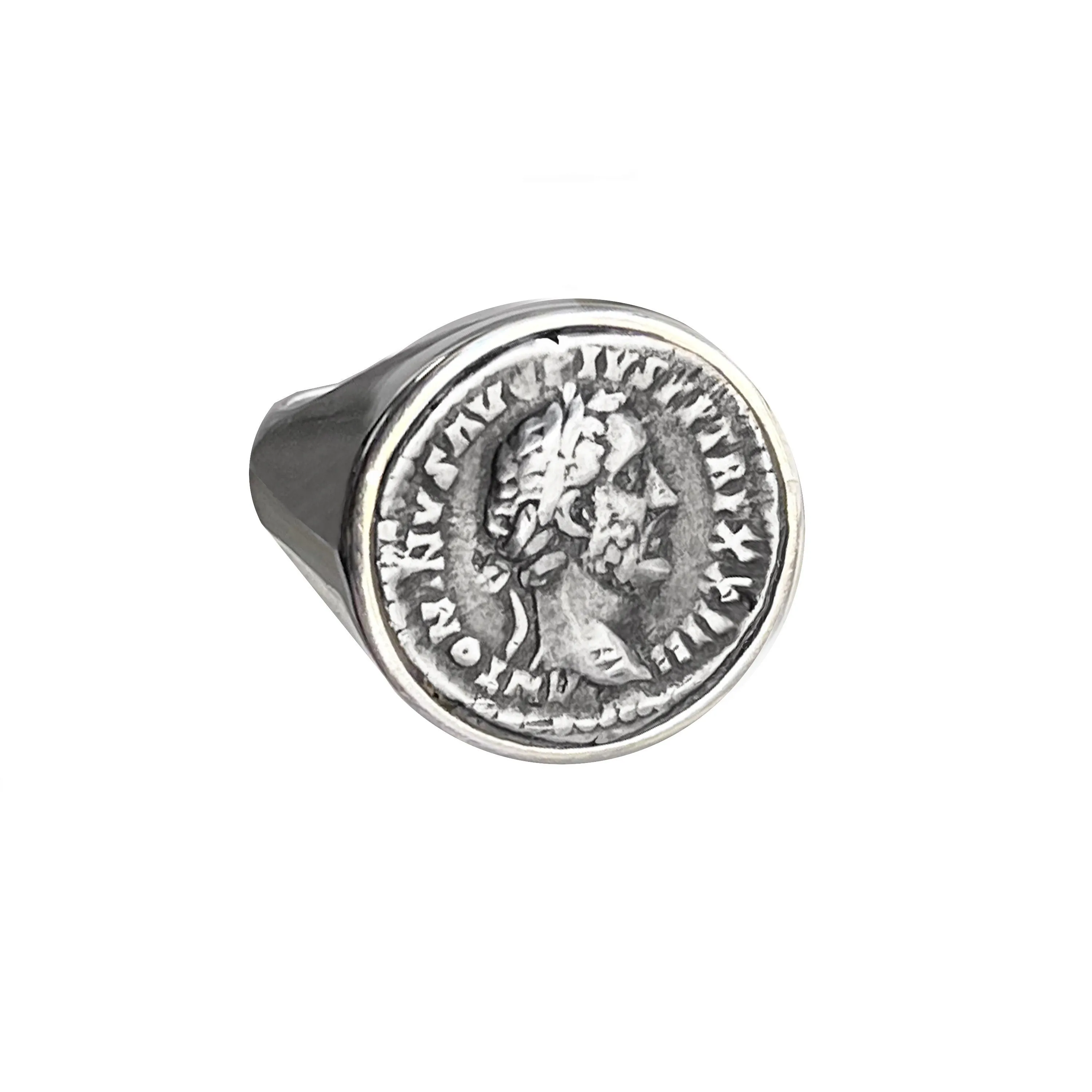 Authentic Ancient Roman Coin 2nd Cent. AD Silver Ring depicting Emperor Antoninus Pius