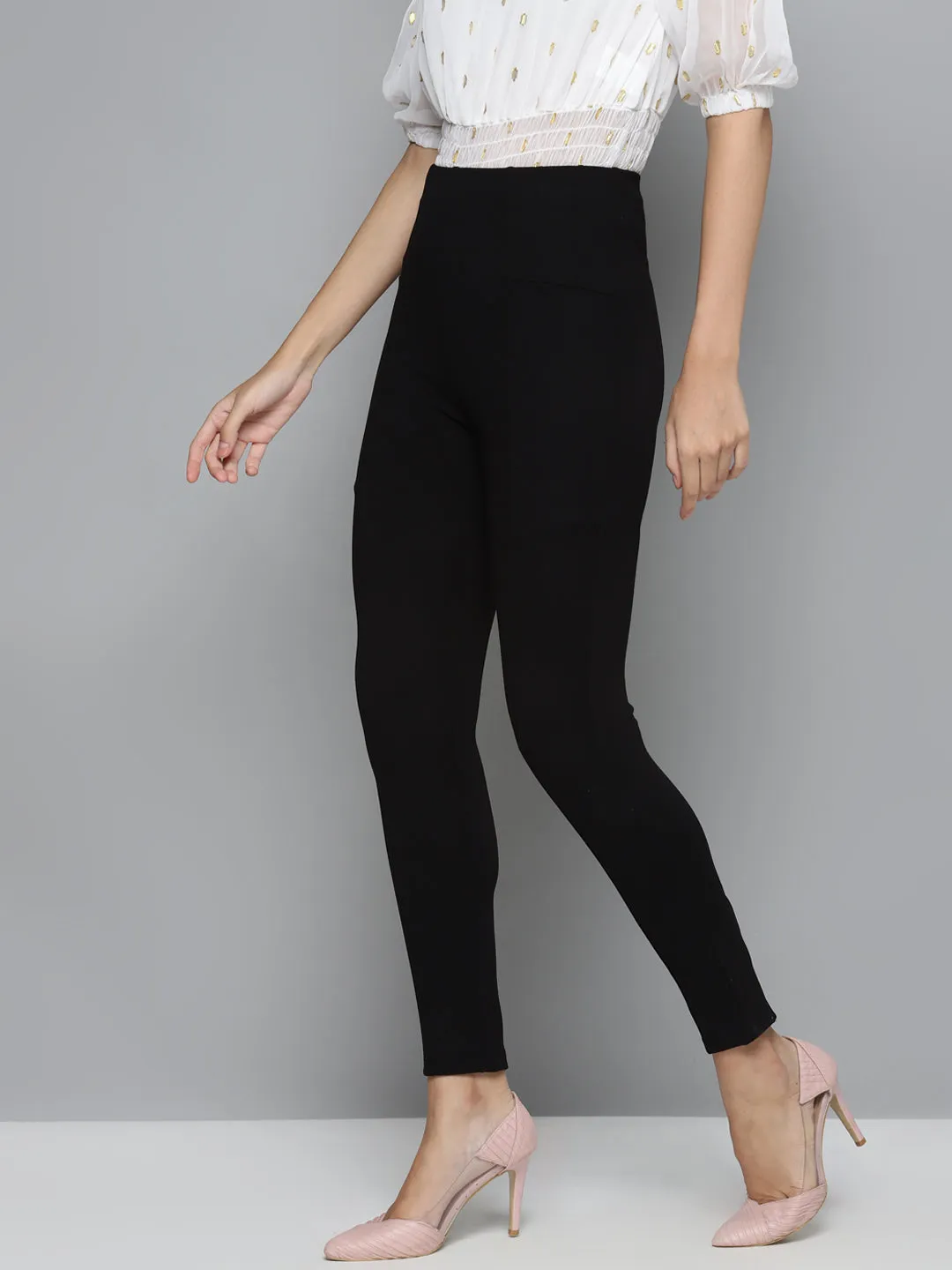 Black Back Zipper High Waist Jeggings