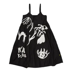 BLACK OVERSIZED SPAGHETTI DRESS WITH EMBROIDERY