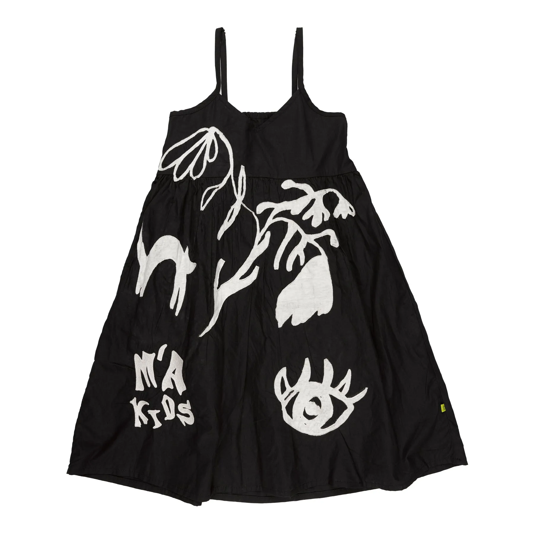 BLACK OVERSIZED SPAGHETTI DRESS WITH EMBROIDERY