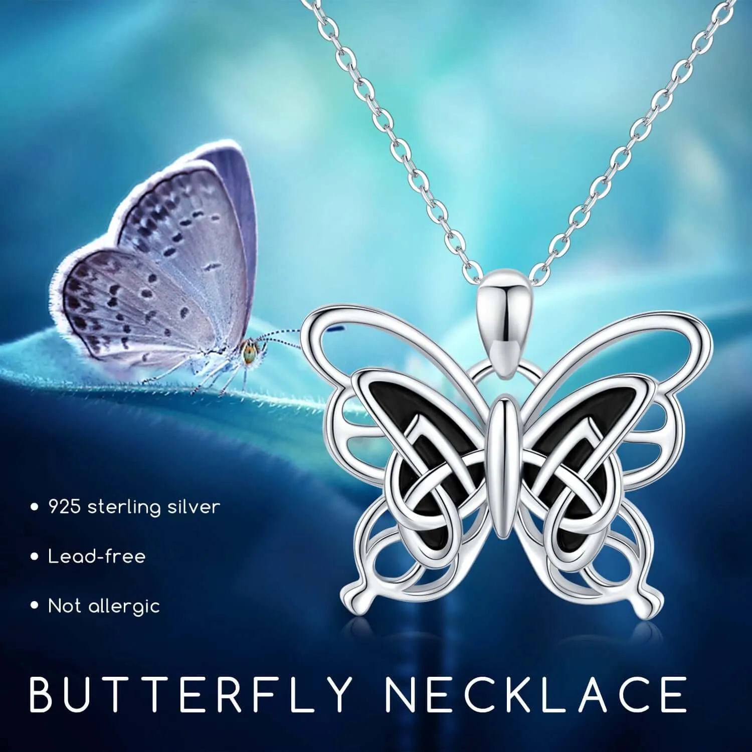 Butterfly Necklace 925 Sterling Silver Celtic Knot Pendant Necklace Cute Animal Necklace Butterfly Jewellery Celtic Gifts for Women Girls