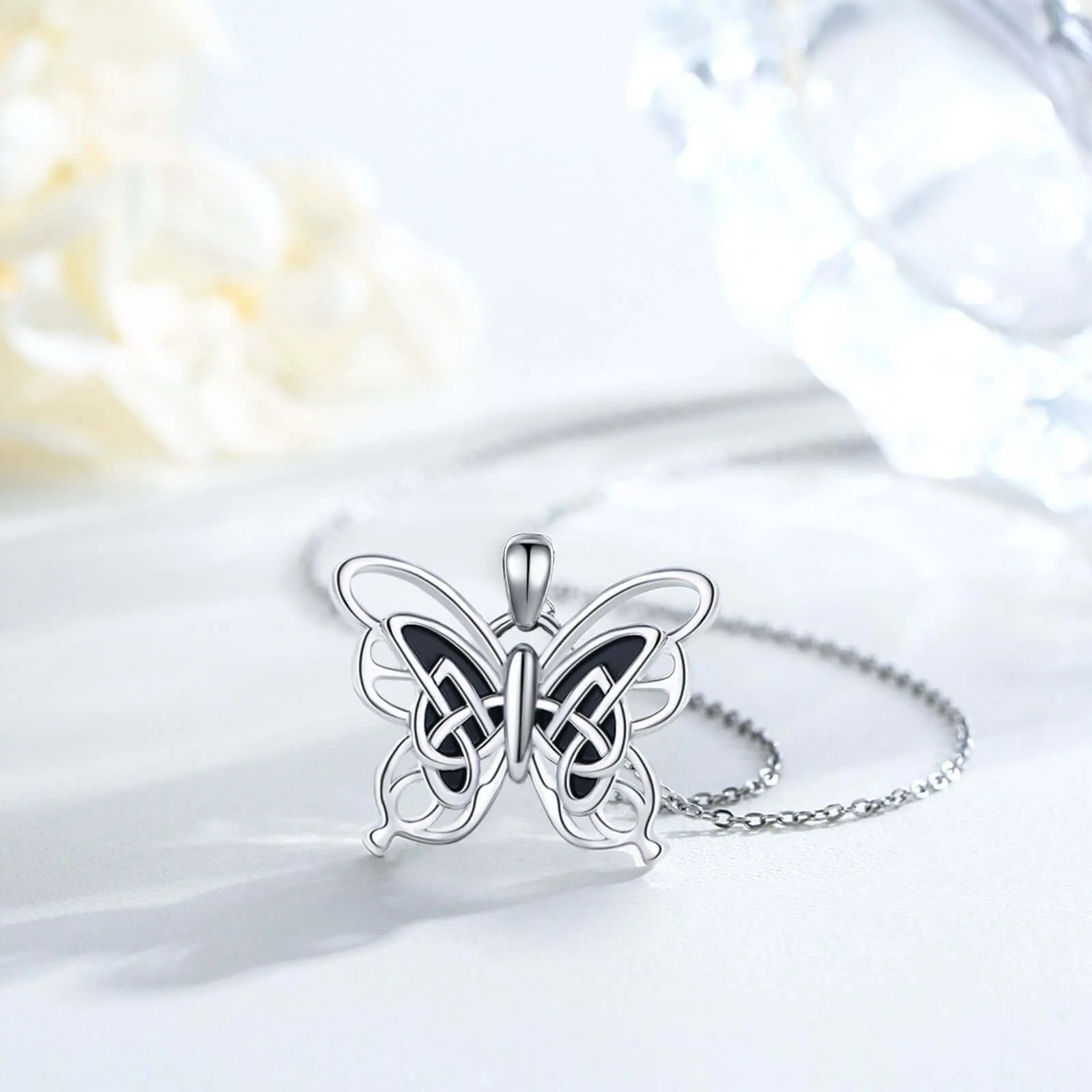 Butterfly Necklace 925 Sterling Silver Celtic Knot Pendant Necklace Cute Animal Necklace Butterfly Jewellery Celtic Gifts for Women Girls