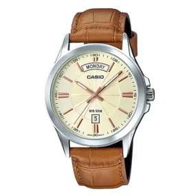 Casio Enticer White Dial Leather Strap Men's Watch|  MTP-1381L-9AVDF