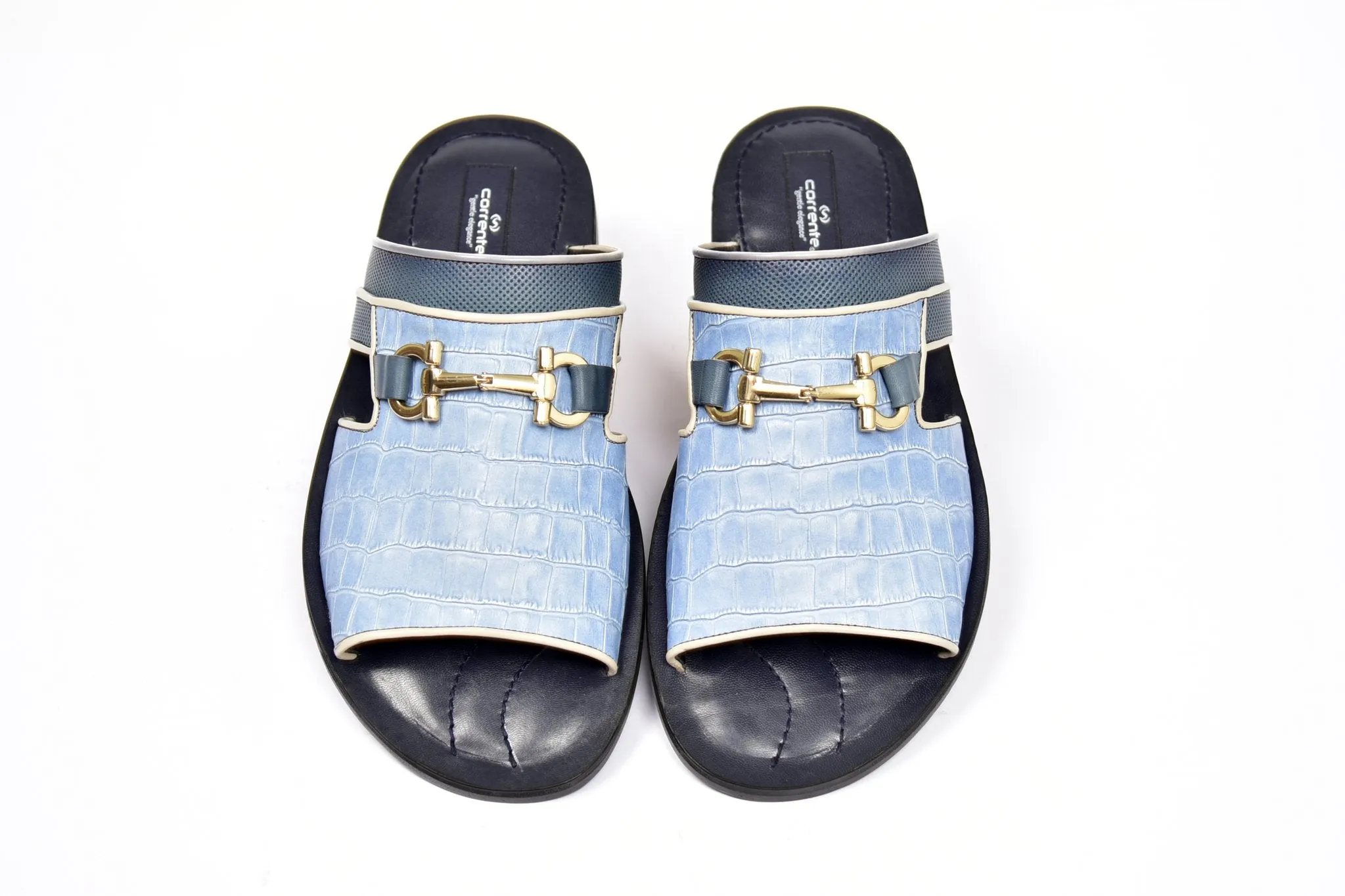 Corrente Crocodile Printed Calfskin Sandal Blue