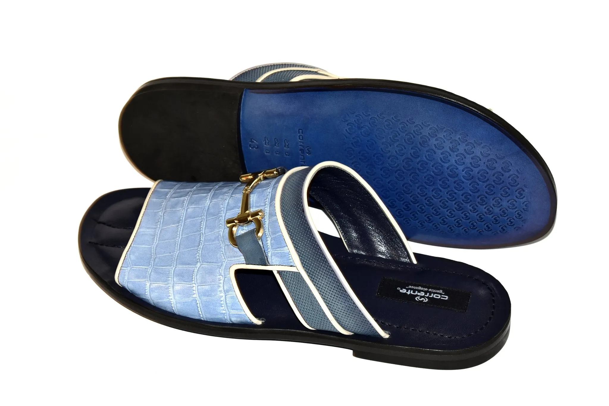 Corrente Crocodile Printed Calfskin Sandal Blue