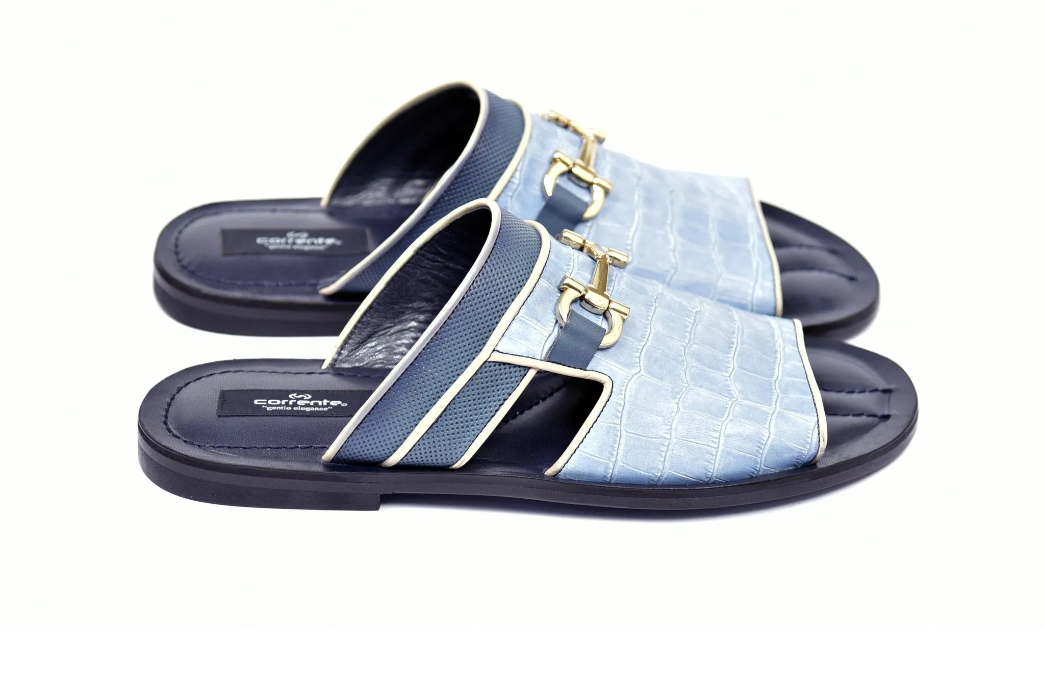 Corrente Crocodile Printed Calfskin Sandal Blue