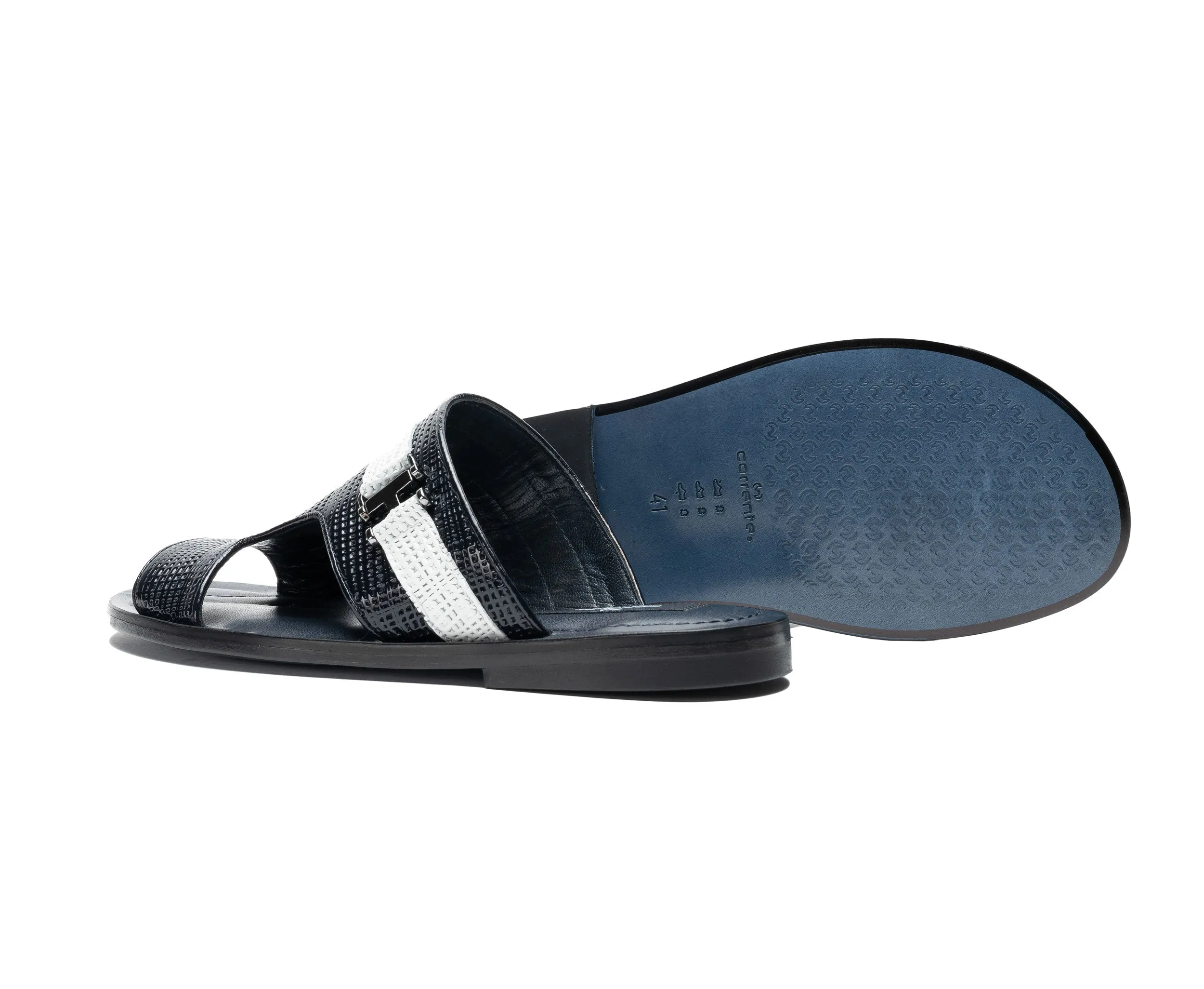 Corrente Perforated Calfskin Sandal Navy