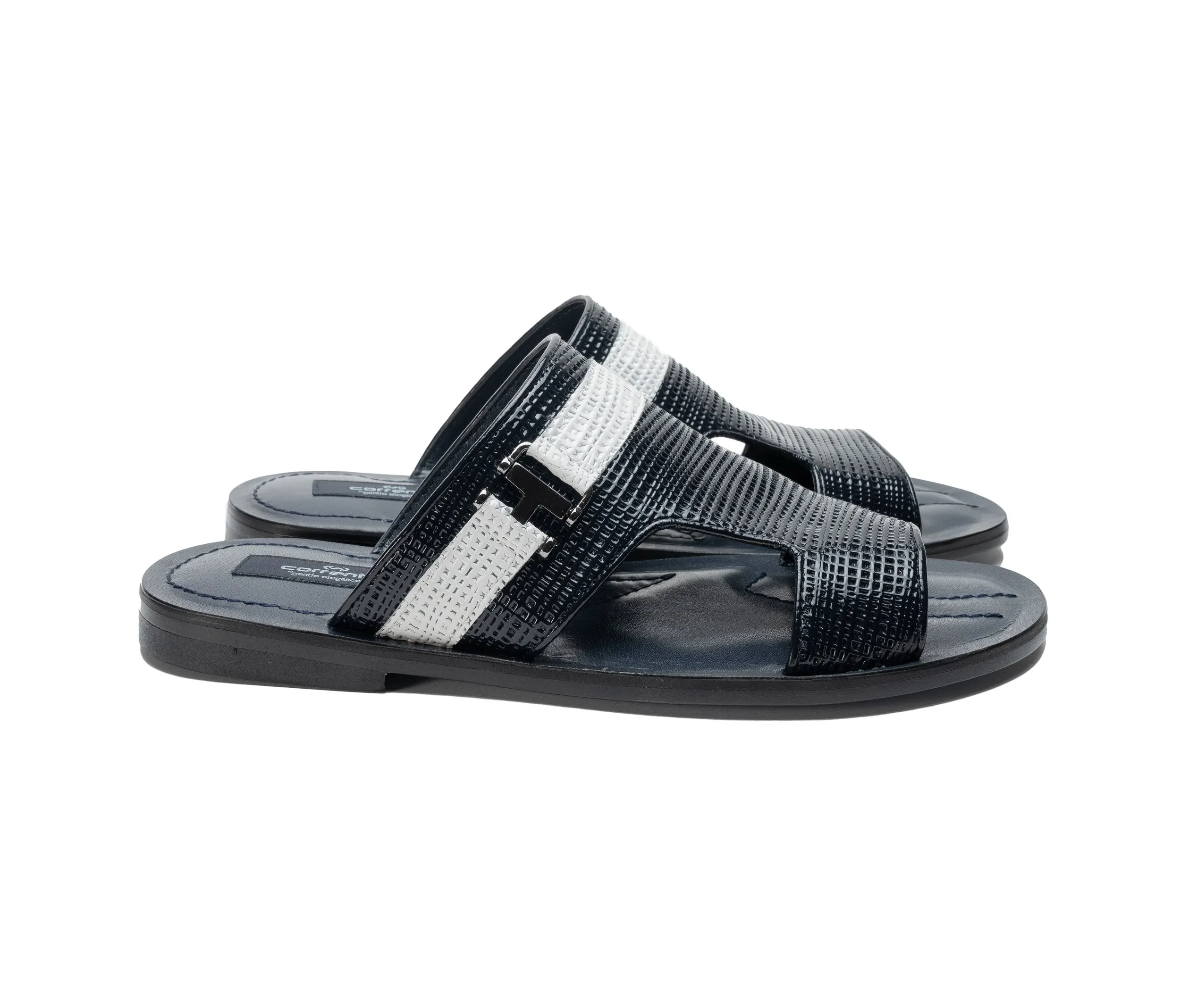 Corrente Perforated Calfskin Sandal Navy