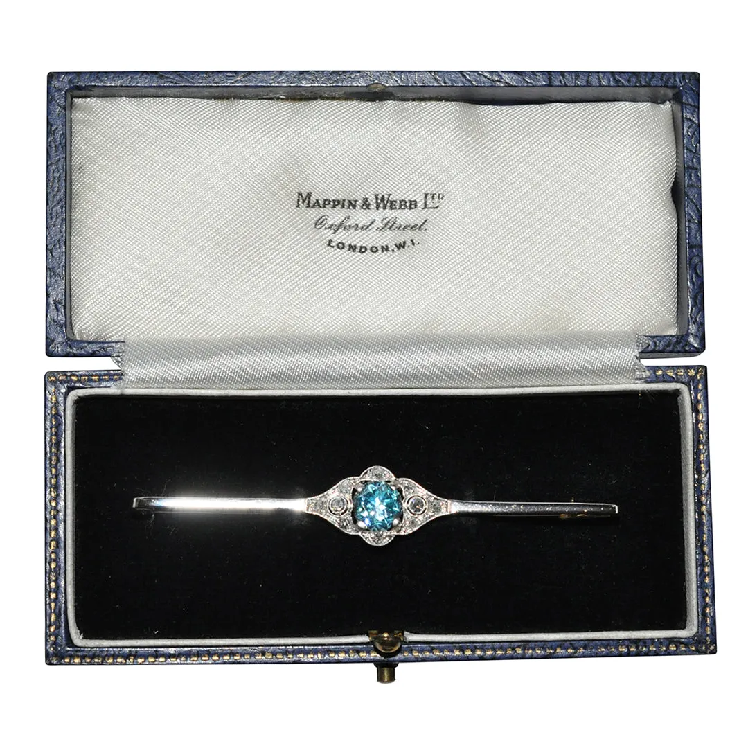 Diamond & Blue Zircon Bar Brooch