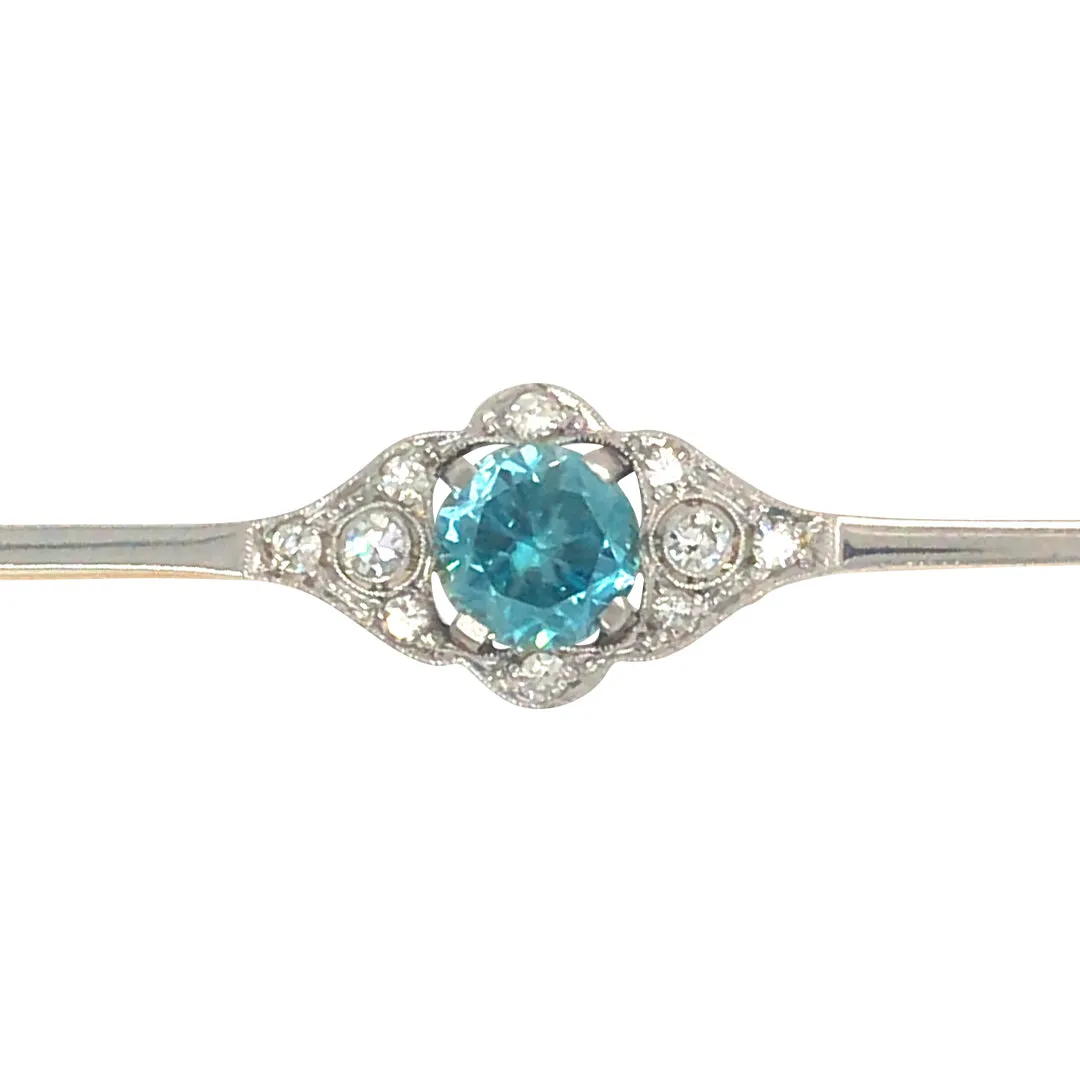 Diamond & Blue Zircon Bar Brooch