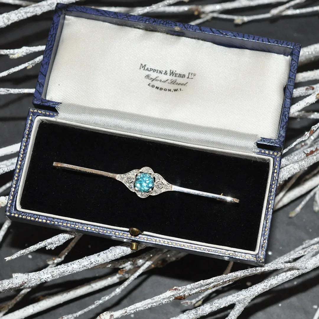 Diamond & Blue Zircon Bar Brooch