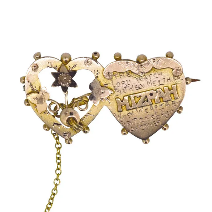 Double Heart 'MIZPAH' Brooch