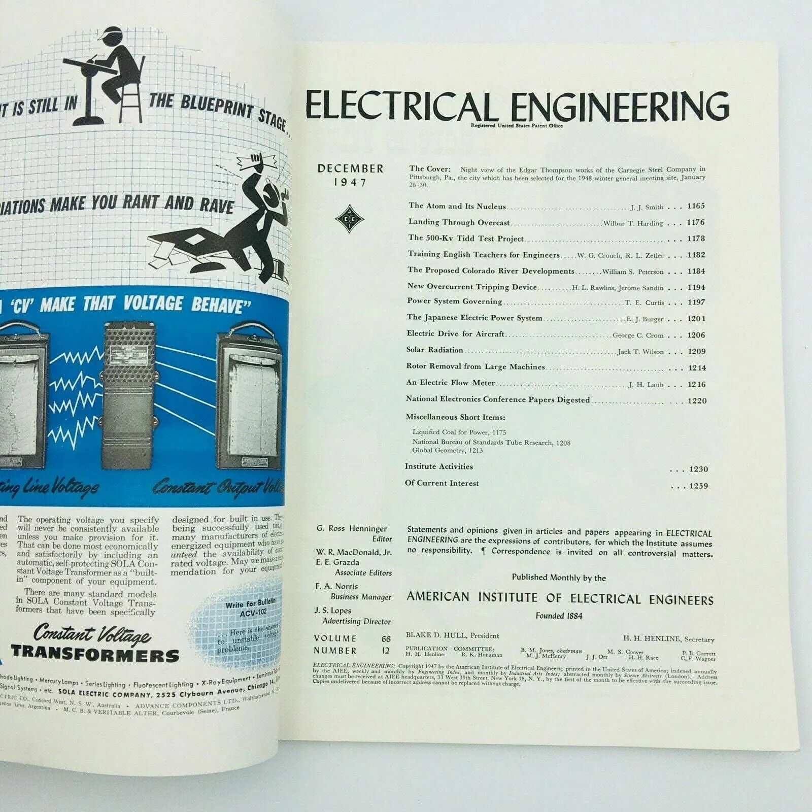 ELECTRICAL ENGINEERING Magazine December 1947 AIEE Winter General Meeting