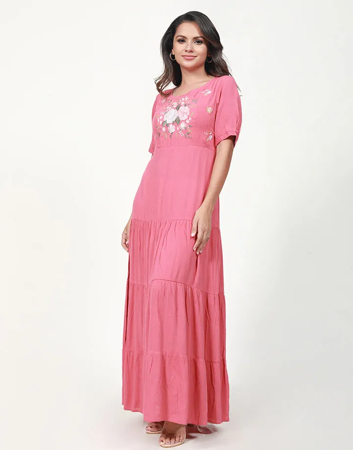 Embroidered Tiered Maxi Dress