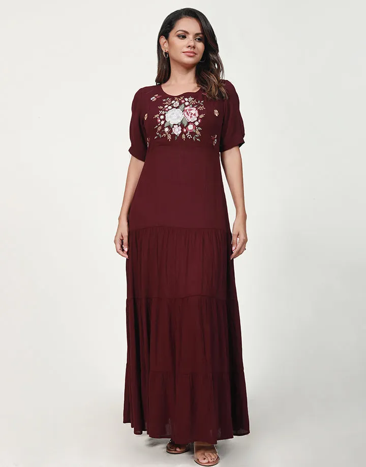 Embroidered Tiered Maxi Dress