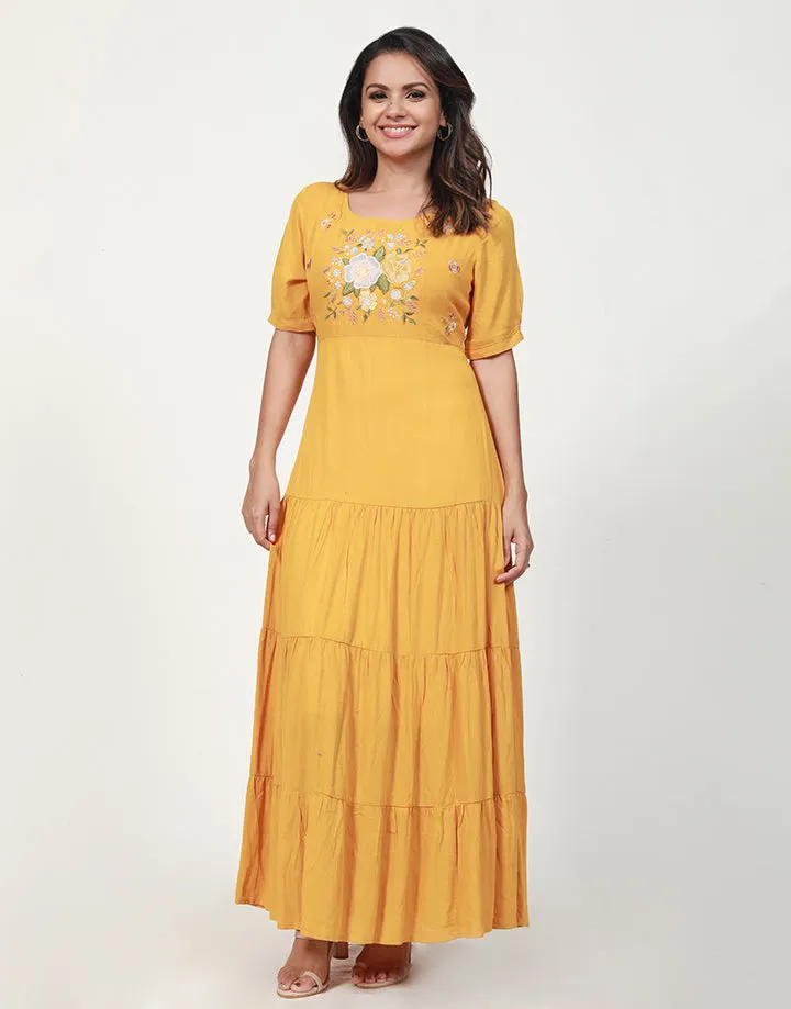 Embroidered Tiered Maxi Dress