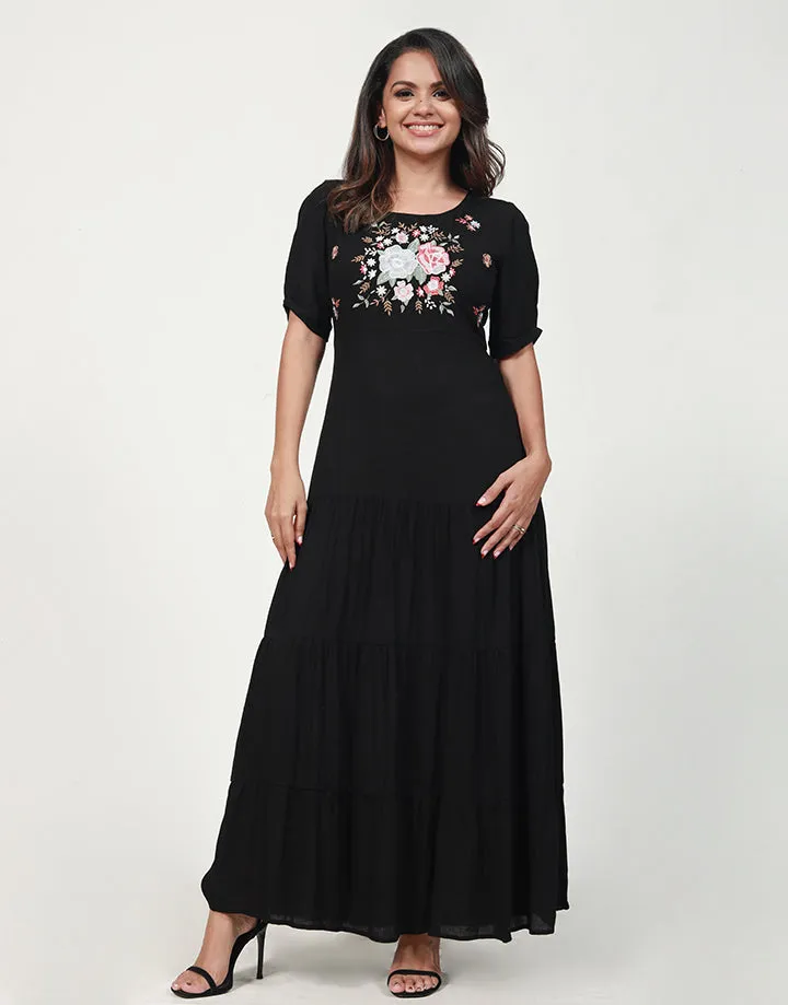 Embroidered Tiered Maxi Dress