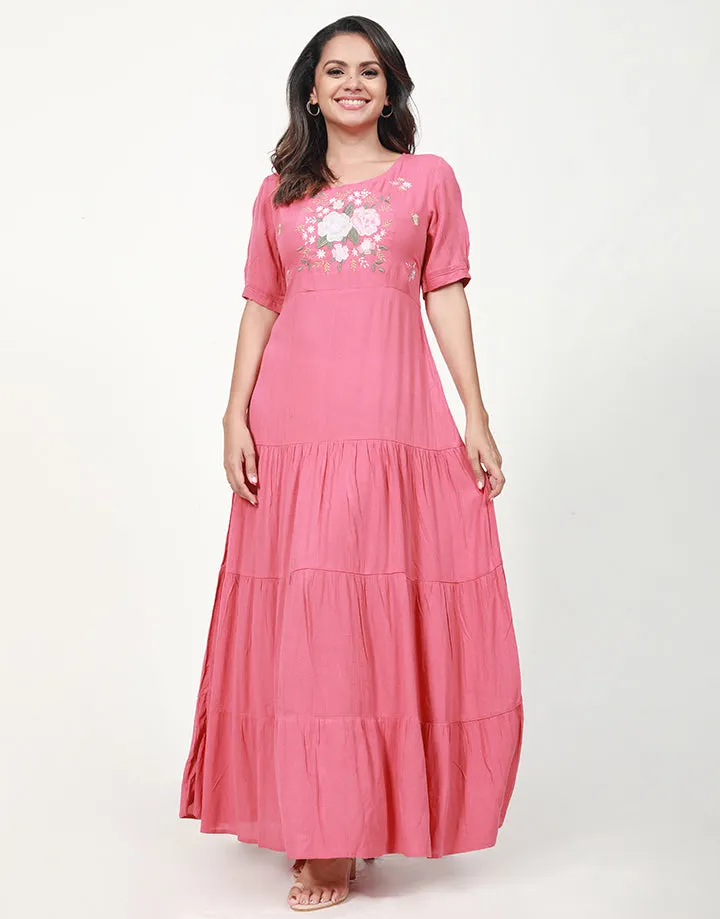 Embroidered Tiered Maxi Dress