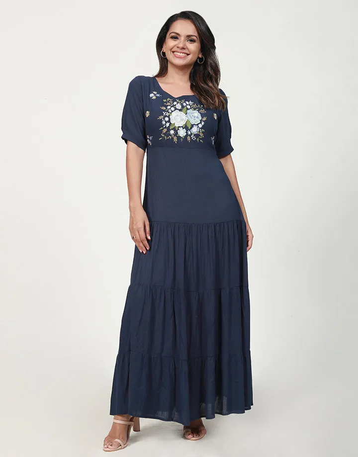 Embroidered Tiered Maxi Dress