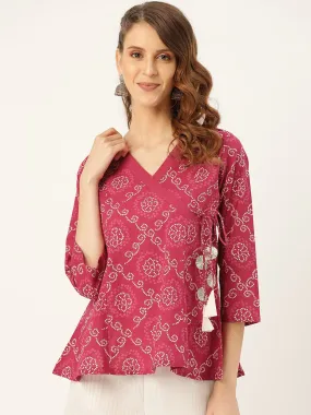 Fuchsia Bandhej Angrakha Top