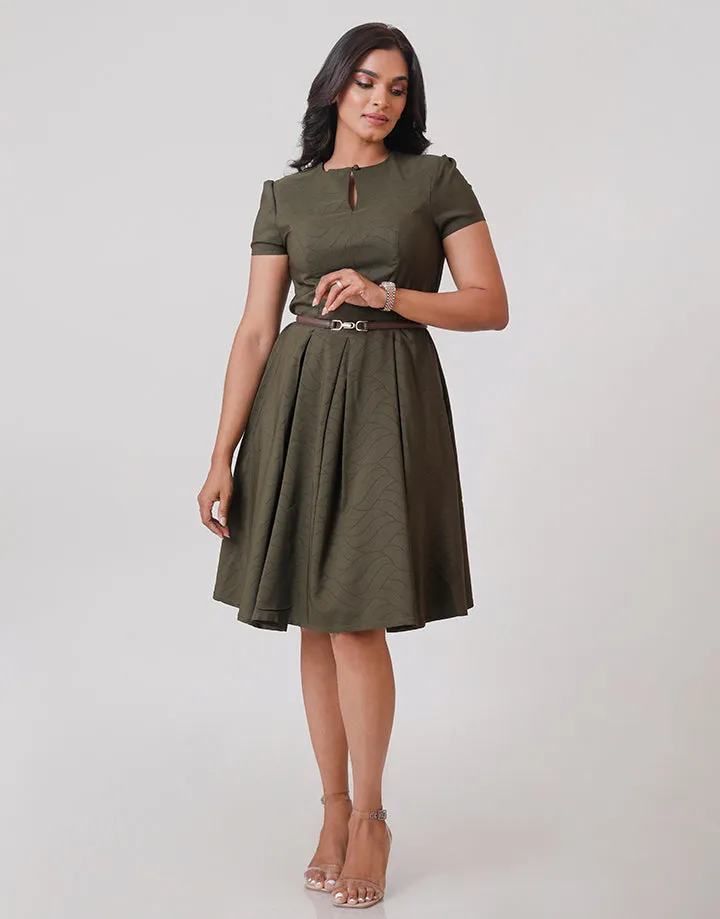 Keyhole Front Box Pleat Skirt Dress