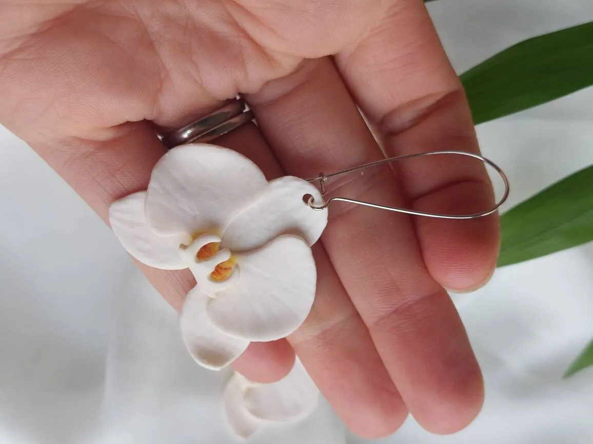 Large Orchid Dangles| polymer clay earrings | orchid earrings | Irish made earrings | Dúil | Irish jewellery | flower earrings