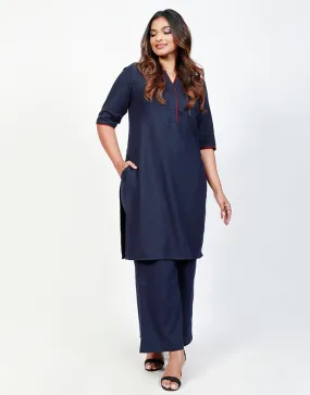 Linen ¾ Sleeves Kurtha with Piping Details