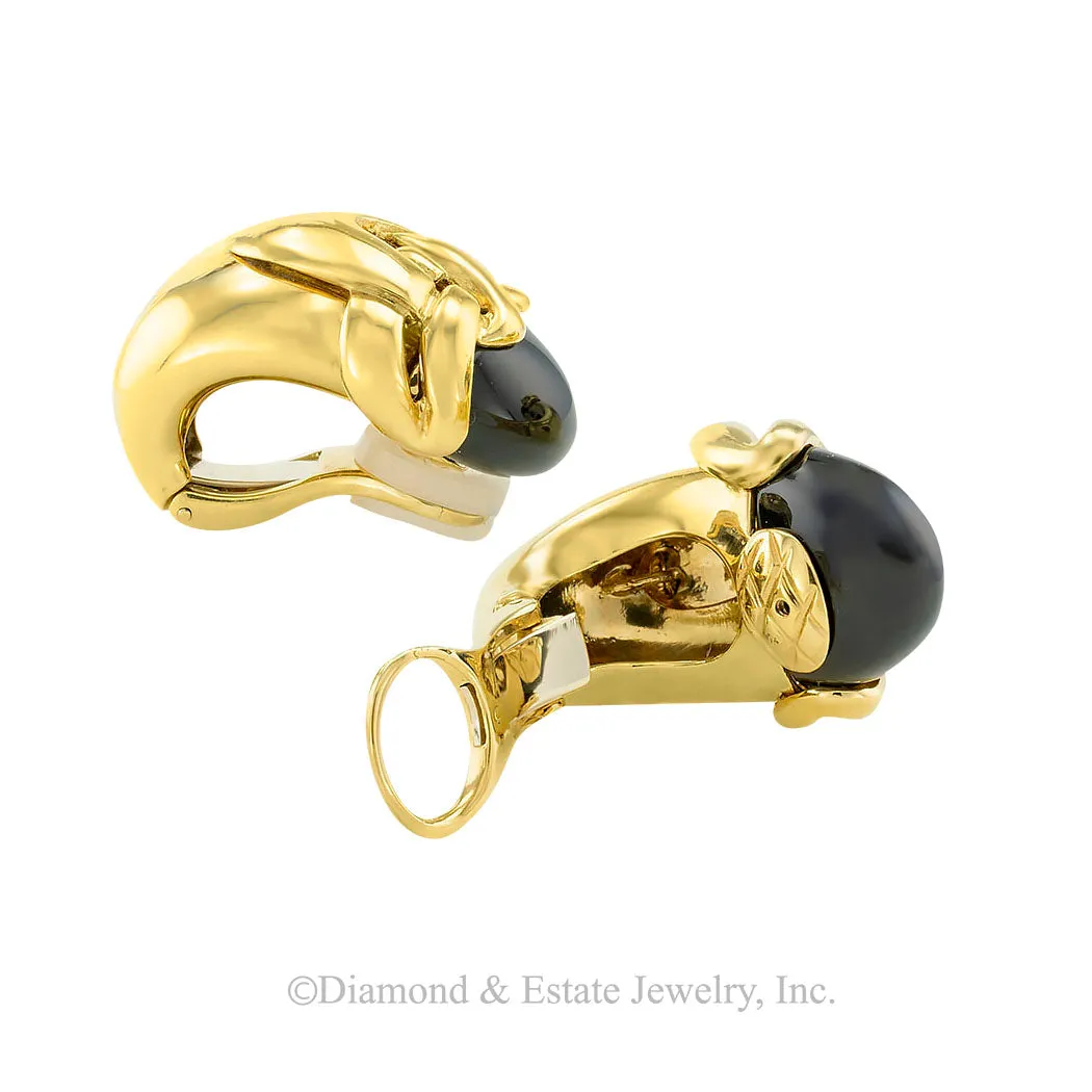 Onyx Yellow Gold Clip-on Earrings