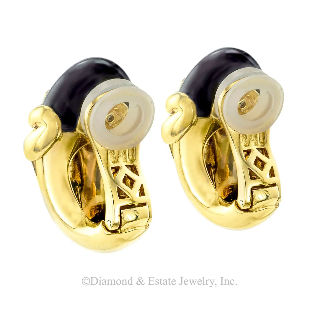 Onyx Yellow Gold Clip-on Earrings