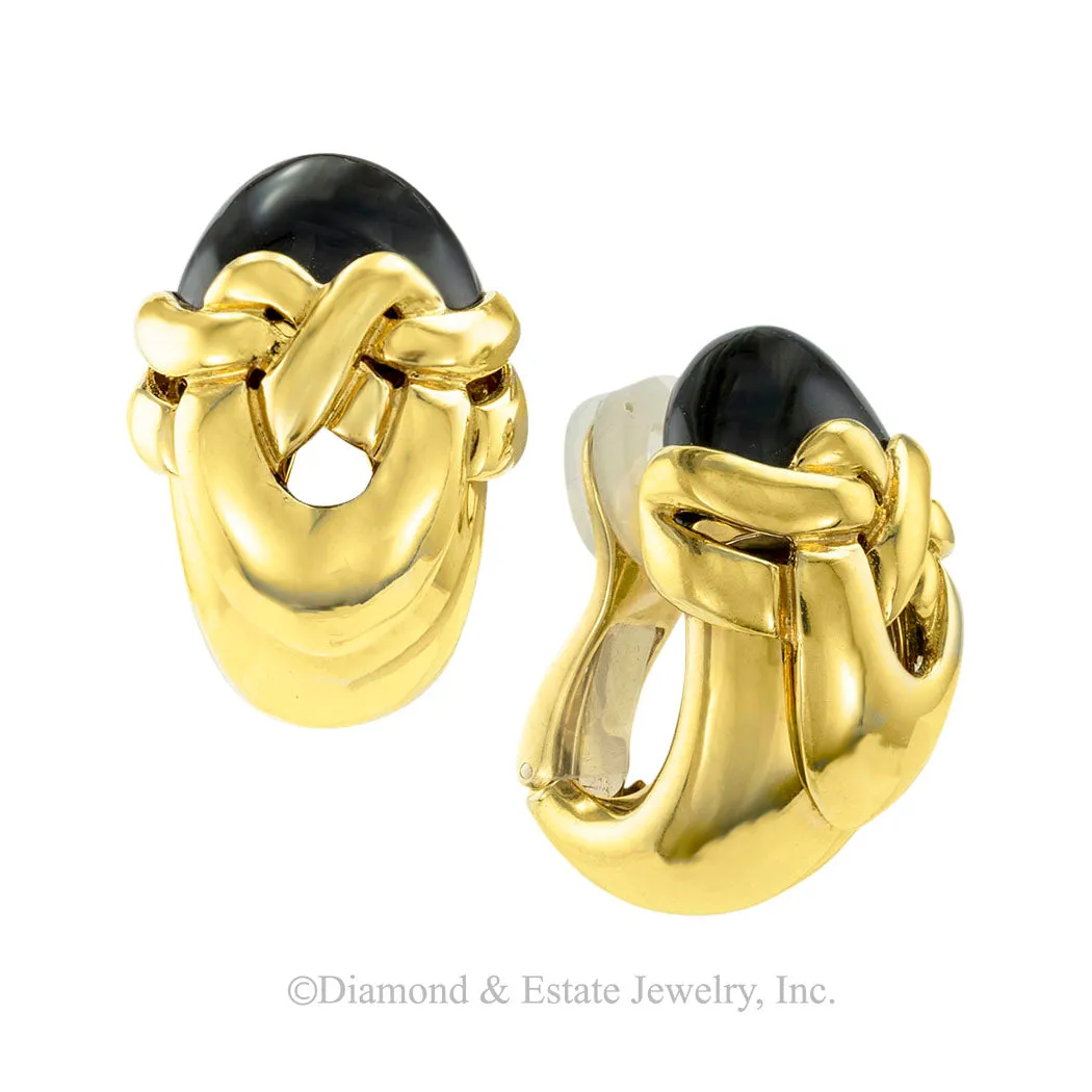 Onyx Yellow Gold Clip-on Earrings