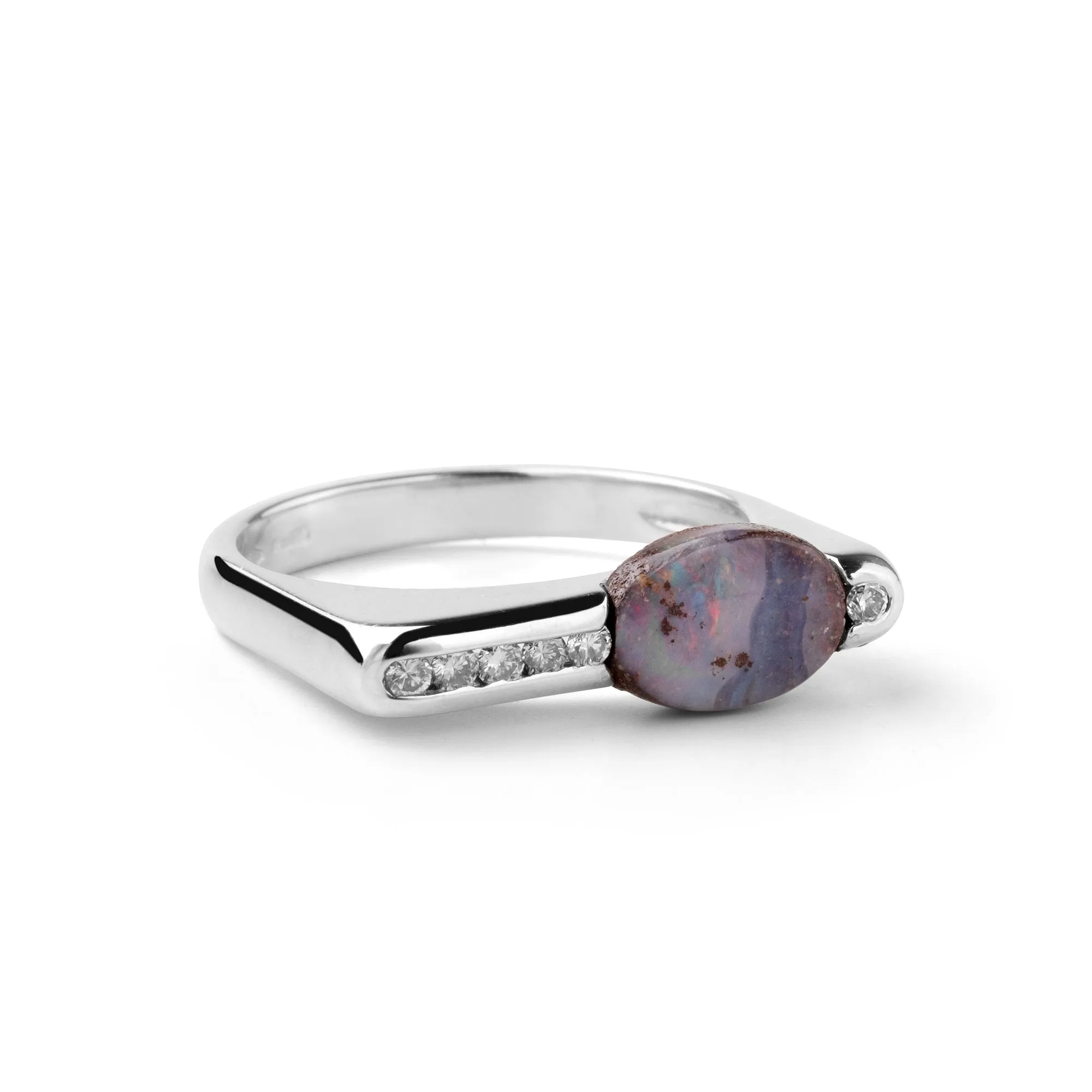 Oval-cut Boulder opal 18k white gold ring