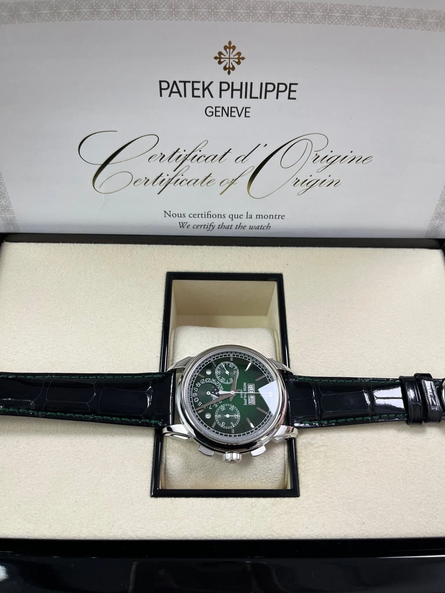 Patek Philippe Perpetual Calendar Chronograph Grand Complications Platinum Green Dial 5270P-0014