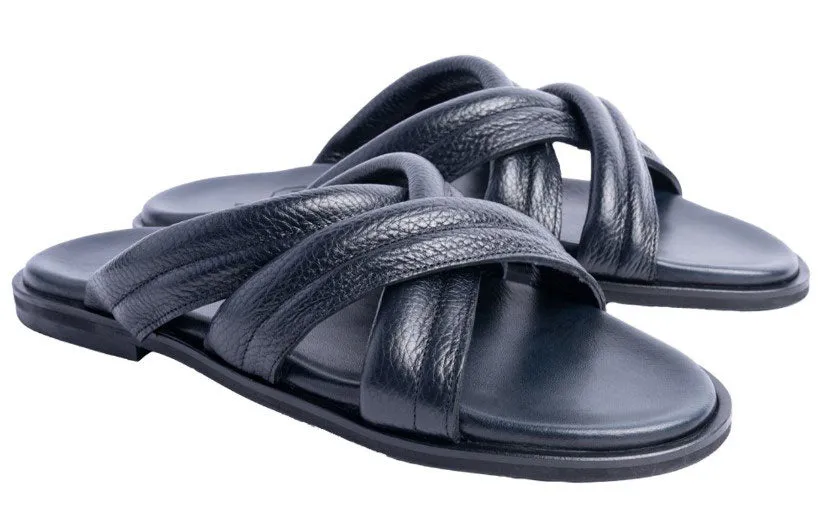 Pelle "Balaer" Slip-On Calfskin Sandal Navy