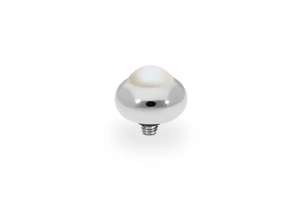 Qudo Stainless Steel 10mm Tondo Topper in White Pearl