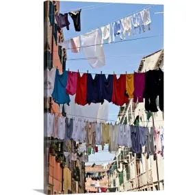 "Clotheslines hanging from apartments in Venice, Italy" Canvas Wall Art